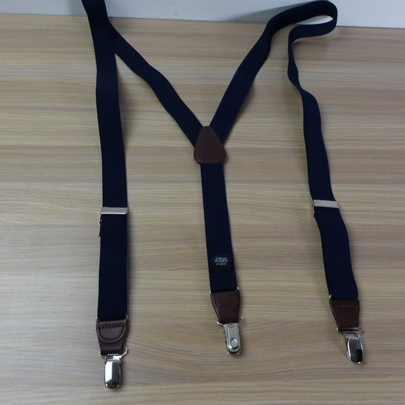 Suspender Mens Blue Navy Clip On‎ Y Back Adjustable Strap Stretch Formal Adult - Picture 1 of 8